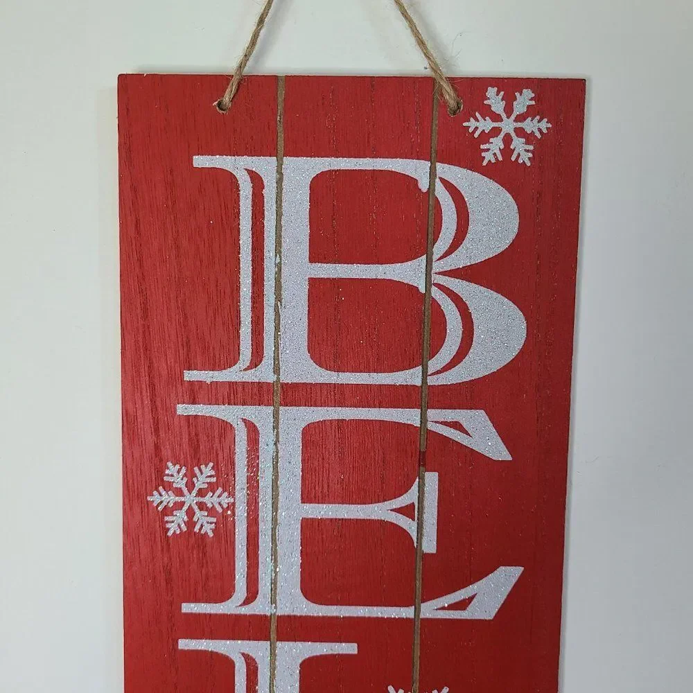 Christmas Holiday Home Decor Lot Includes Red Believe Sign Sleigh Flannel Basket